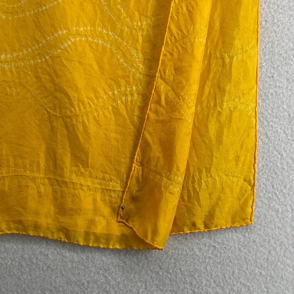 Scarf Silk Crepe De Chine Shibori Tie Dye Hand Rolled Shawl Wrap Yellow